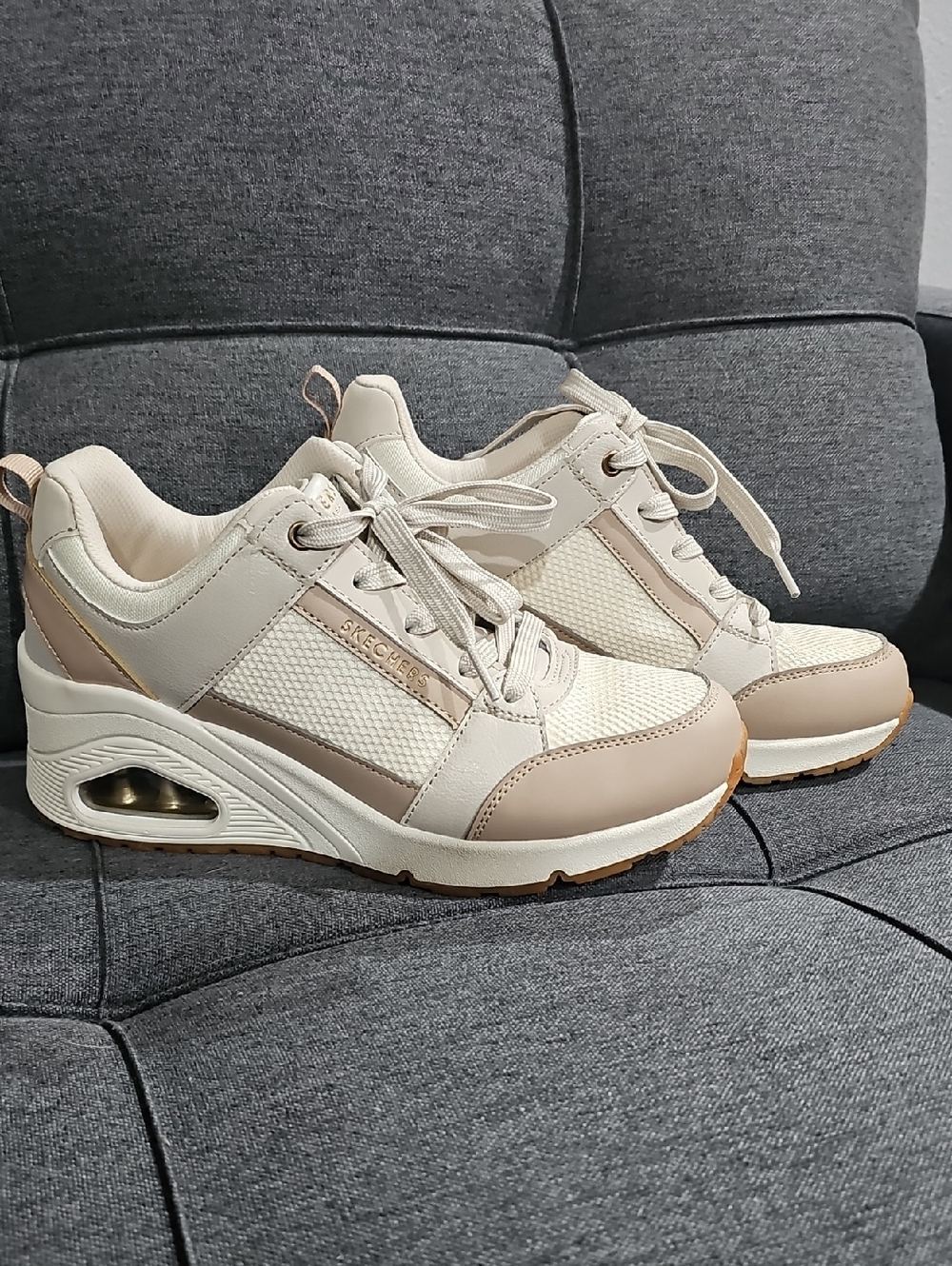 Skechers Women's Cream and Beige Wedge Sneakers